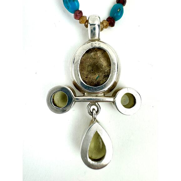 Arizona Turquoise Lemon Citrine Cross Handmade Sterling Silver Beaded Chain - Picture 5 of 7